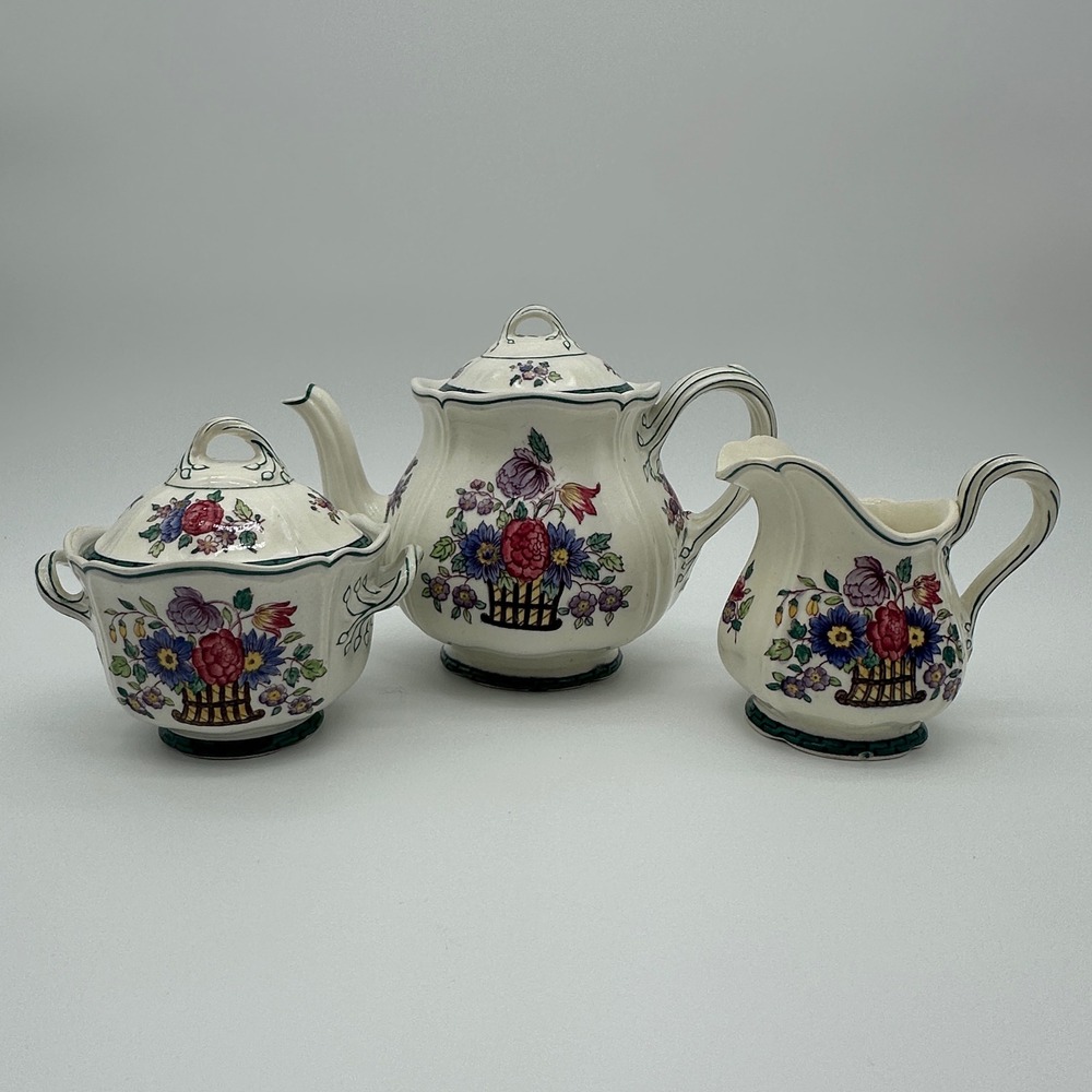 Wedgwood Floral Etruria England Tea Set Teapot Sugar Creamer A1793 Vintage 1922